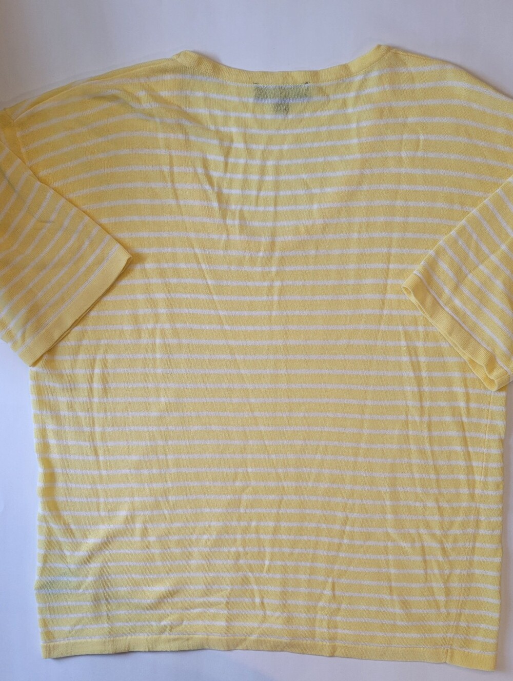 Zara Yellow White Striped Linen Blend Knit Scoop Neck Tee L - Picture 13 of 13
